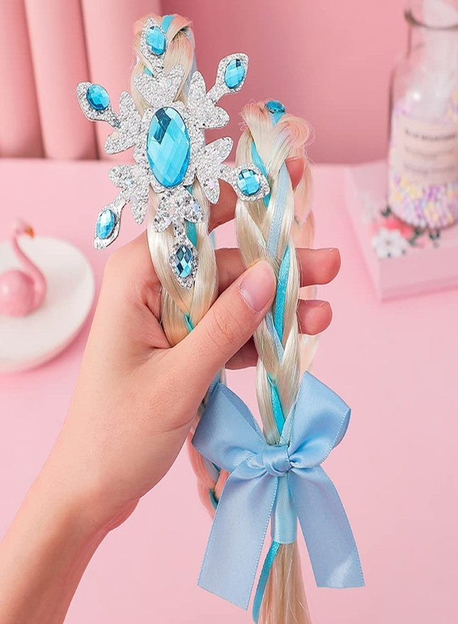 Ulfanit Princess Dress Up Braided Hair Headband, Sparkly Blue Snowflake Long Tail Wig, Princess Hairpiece Halloween Costume, Toddlers Girls Cosplay Birthday Hair Accessories - Image 3